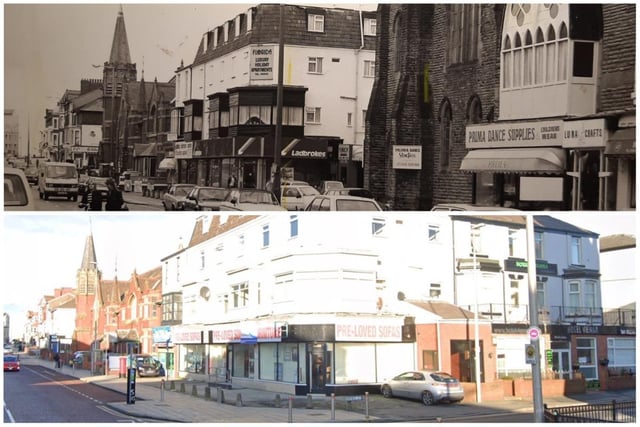 Top, a bustling Dickson Road in January 1989 and how it is today