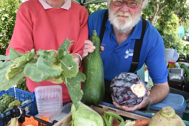 Val Woodcock and Peter Stead at their vegetable stand