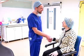 Optegra Medical Director Mr Alastair Stuart with Maria Walmsey after her surgery