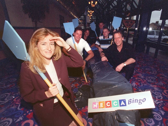 Rachel Roberts was customer services manager of Mecca Bingo in 1998. She is pictured with the Top Secret raft for Poulton raft race