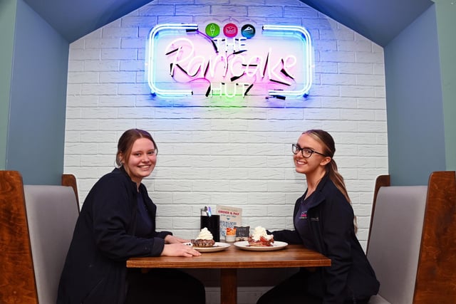 BLACKPOOL/LANCASHIRE POST - 18-02-23 - Staff at the Pancake Hut, Ribby Hall Village, Wrea Green, are ready for pancake day, shrove Tuesday.  from left, Elle Jones and Holly Cook.