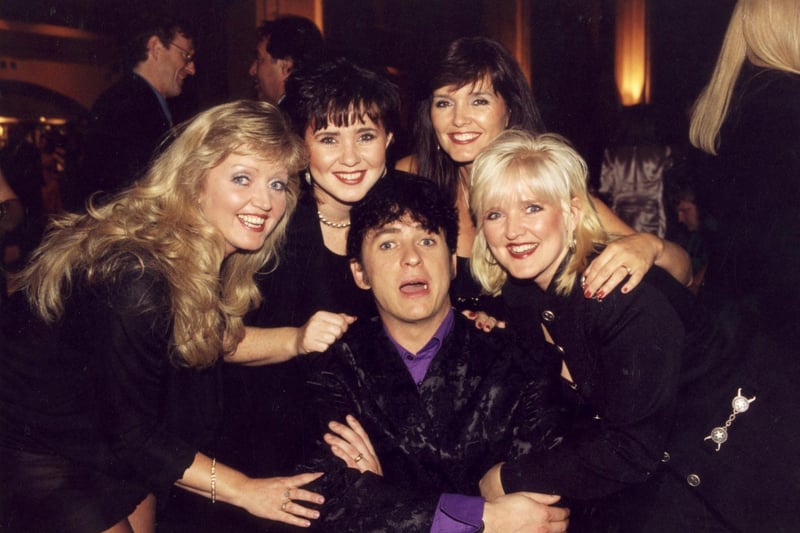 Coleen Nolan (second left) with her ex-husband Shane Richie & three of her sisters, Linda, Maureen & Bernie at a Blackpool party in 1996