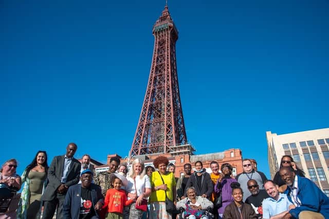 Celebrating Windrush Day in Blackpool, just before the Tower was lit up. Photo: CJ Griffiths Photography