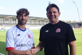 Tyler Roberts and AFC Fylde head coach Chris Beech Picture: AFC Fylde