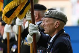 Standard Bearers pay tribute Poppy Appeal stalwart Spencer Leader at his funeral at St Annes United Reformed Church. Photo: Kelvin Stuttard