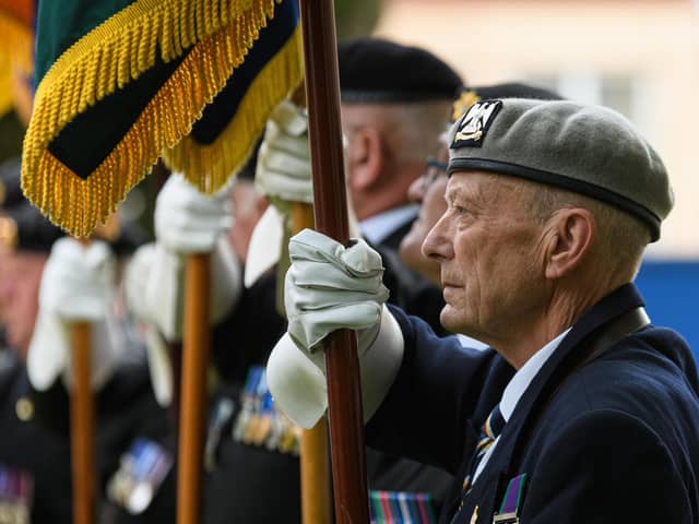 Standard Bearers pay tribute Poppy Appeal stalwart Spencer Leader at his funeral at St Annes United Reformed Church. Photo: Kelvin Stuttard