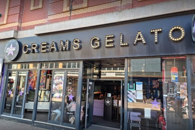 At Creams Gelato in Bank Hey Street, Blackpool you can enjoy sundaes, shakes, doughnuts, gelato and sorbet treats.