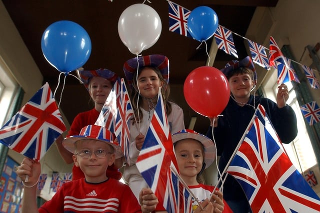 Pupils from St Joseph's Catholic Primary School in Wesham, back row, from left, Leanne Holt, 11, Juliette Ritchie, 11, and Kate Cottam, 10. Front row, from left, Neil Mitchell, eight, and Tamara Clements, eight, during the Jubilee Party at the school to raise money for the Lancashire Evening Post Melanie's Magic Wand Appeal