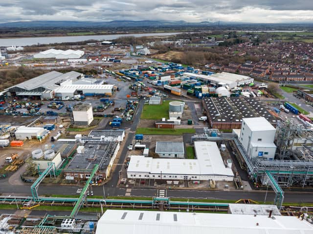 Wyre Council had wanted a temporary block on granting planning permissions for new houses within 1km of the former ICI factory, seen here in the foreground of the picture on the right-hand side of the road - but the government has declined to back the move (image:  Kelvin Lister-Stuttard)
