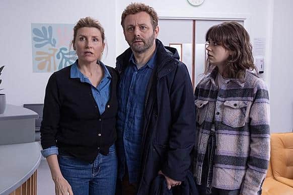 Nicci (Sharon Horgan), Andrew (Michael Sheen) and Katie (Alison Oliver) star as a family facing a life-or-death dilemma in Best Interests
