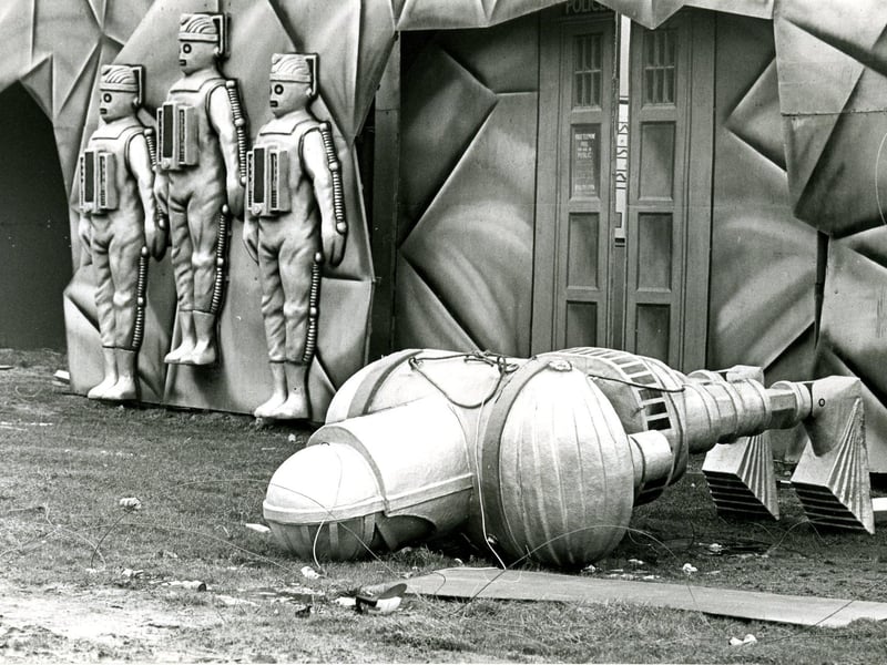 Doctor Who tableaux in the process of being dismantled on the Promenade at Bispham in 1982