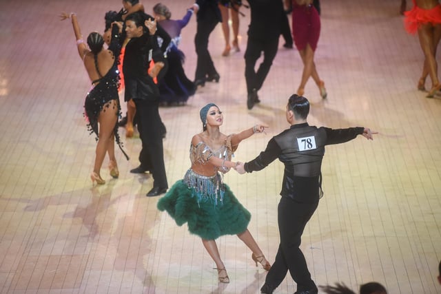 Professional Latin dancers compete at the Blackpool Dance Festival at the Winter Gardens