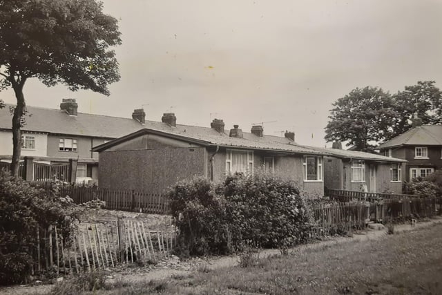 Another photo of the prefabs in Percy Street in 1984. The caption on the back tells how Cyril Nicholas, who lived in the Memorial Park, had started a petition urging Wyre Council not to sell land on Percy Street to a housing association. He was flighting to preserve the park and had gathered 200 signatures