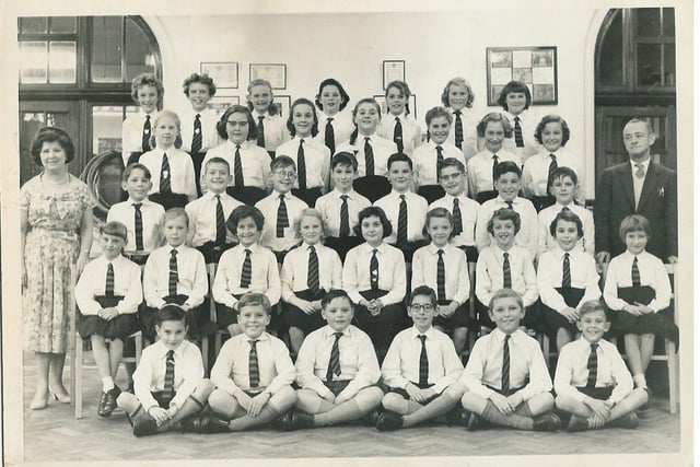 The Choir at Devonshire Road Juniors. Included in the picture are Marilyn Taylor, Susan Ashton, Viv Twemlow, Katherine Lord, Dallas Porter, Bob Hirst, Chris Mitchell, Alan Blofield, Paul Smith, Alan Noble and Jimmy Quigley, Miss Peet and Mr Powell are also in attendance