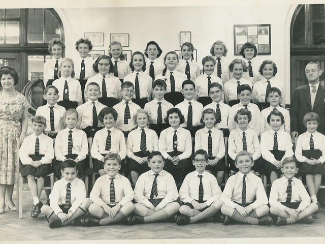 The Choir at Devonshire Road Juniors. Included in the picture are Marilyn Taylor, Susan Ashton, Viv Twemlow, Katherine Lord, Dallas Porter, Bob Hirst, Chris Mitchell, Alan Blofield, Paul Smith, Alan Noble and Jimmy Quigley, Miss Peet and Mr Powell are also in attendance