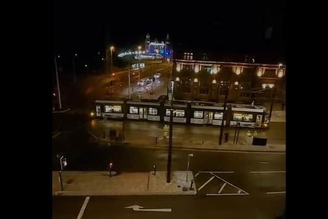 The new tramway extension being tested for the first time in Talbot Road, Blackpool last night (Wednesday, March 16)