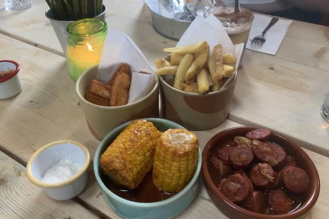 Halloumi fries, chorizo in red wine and honey, corn and fries with aioli at the Common Bar and Kitchen, Edward Street, Blackpool