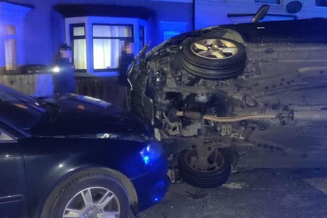 A 40-year-old man was arrested on suspicion after a car crashed into four parked vehicles in Whinfield Avenue, Fleetwood on Tuesday night (December 6)