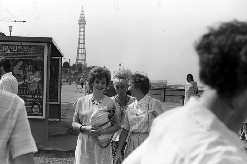 Rita, Bet and Mavis on Blackpool Prom in 1985 for Coronation Street filming
