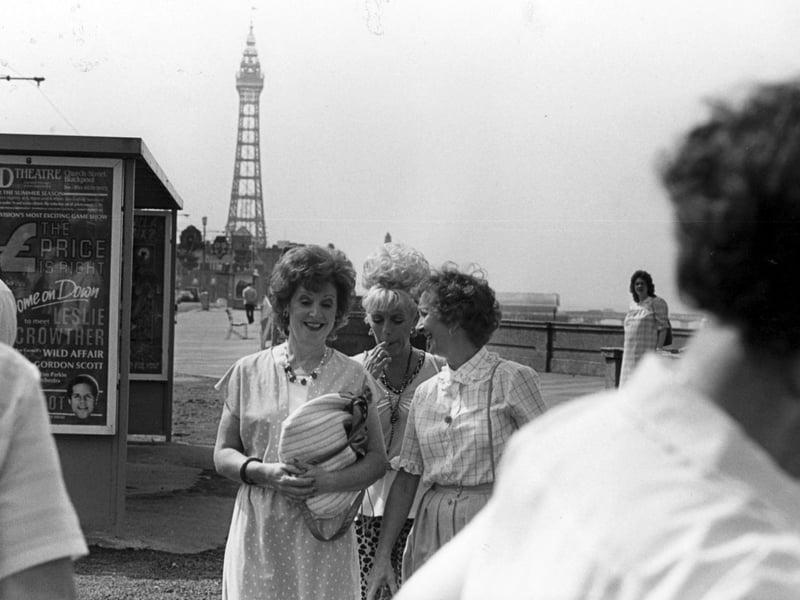 Rita, Bet and Mavis on Blackpool Prom in 1985 for Coronation Street filming