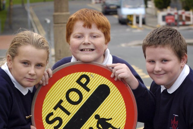 In this picture from 2005, Revoe Primary School pupils were on the look out for a new Lollipop person. Back L-R Amy Traynor , Jordan Maxwell,  and Richard Kennedy with Tara Crockhard at the front.