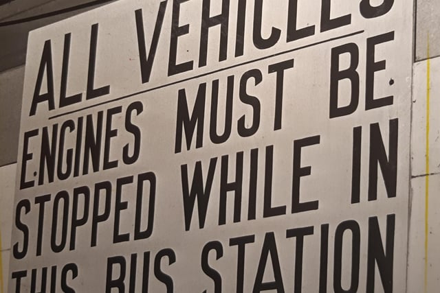 A bus station sign which did little to keep down engine fumes, 1982