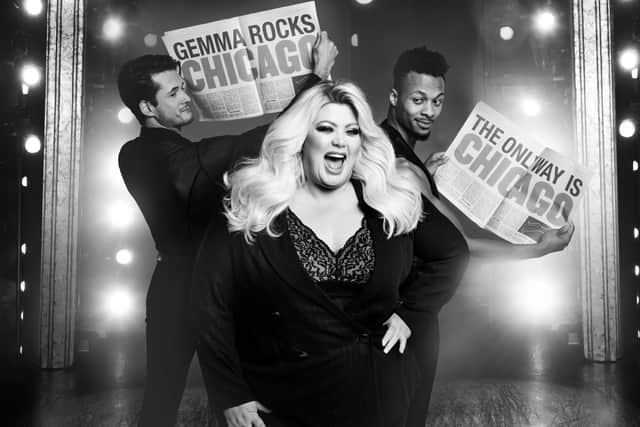 Gemma Collins as 'Mama Morton' with Liam Marcellino and Ishmail Aaron in the new production of Chicago