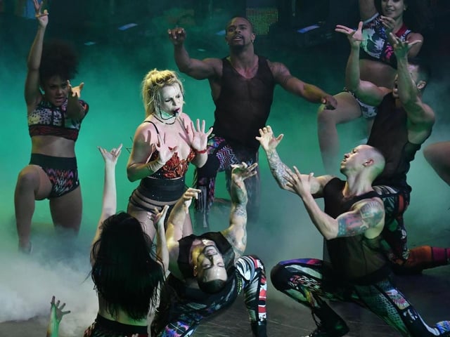 Britney Spears on stage in Blackpool in 2018