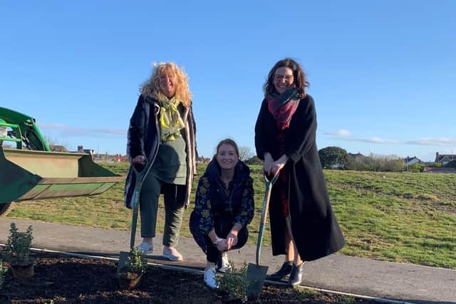Fairhaven councillors Cheryl Little, Ellie Gaunt and Michelle Morris help with the planting