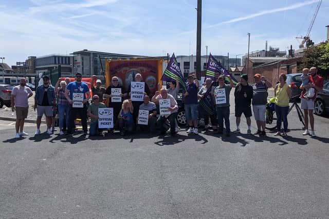 Trades union members in Blackpool turned out to offer support to the RMT union workers on strike over pay and conditions
