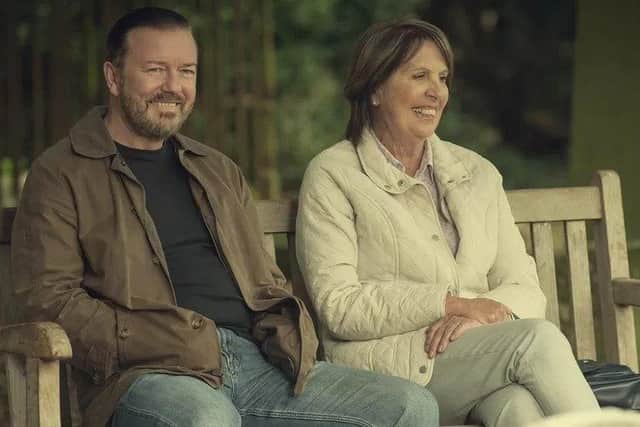 The benches are inspired by the Netflix show After Life starring Ricky Gervais (picture from Netflix)