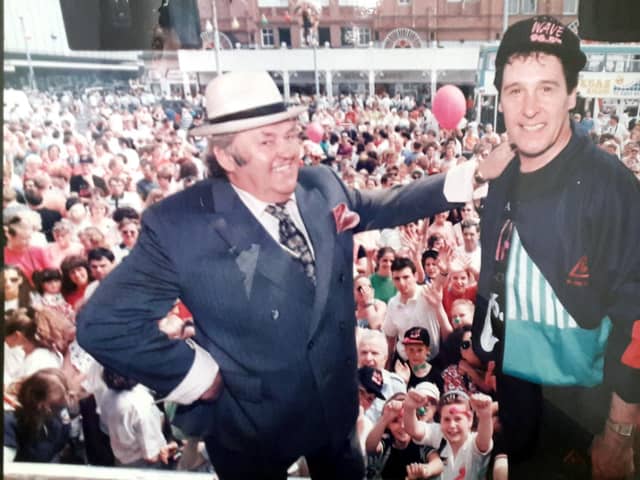 Les Dawson at the Radio Wave launch, in 1992. Are you in the crowd?