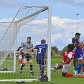 Promise Omochere scores Fleetwood Town's winner from close range against FC Halifax Town Picture: ADAM GEE