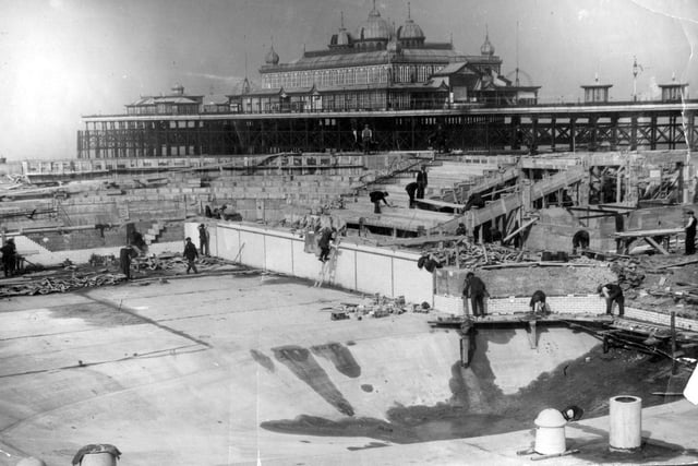 This historic picture shows the pool under construction. It opened in June, 1923. The biggest of its kind in the world it was designed by Blackpool Council architect John Charles Robinson