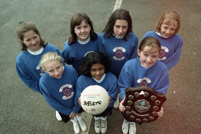 Girls from St Michael's Primary School in Kirkham, near Preston, showed off their sporting prowess on the netball circuit by winning the Kirkham and District inter-schools netball competition. Pictured: Heather Ritchie, Emma Bates, Laura Eccles, Emma Rees and (front) Hayley Jones, Sarah Renga and Carina Donnelly.