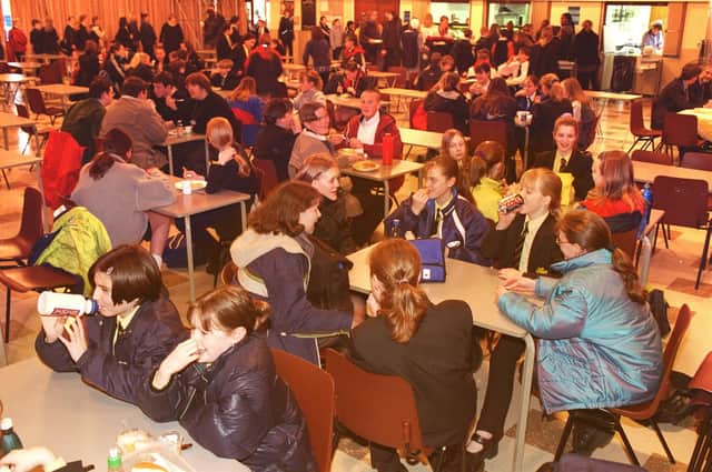 Brilliant photo here of the school canteen in 2001. Spot anyone you know?