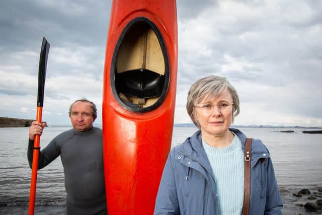 Monica Dolan as Anne Darwin and Eddie Marsan as John Darwin in the ITV true crime drama The Thief, His Wife and the Canoe