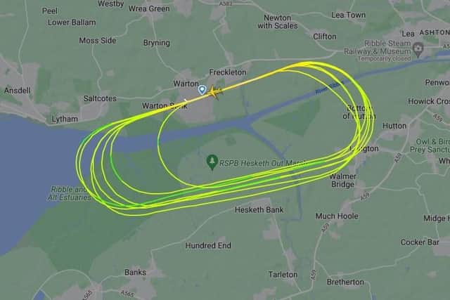 The plane took off from Warton Aerodrome before circling the area seven times (Credit: Flightradar24)