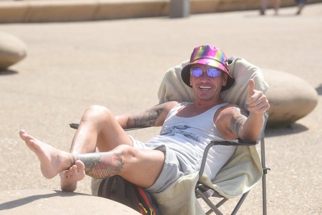 This visitor to Blackpool beach taking it easy on the hottest day of the year
