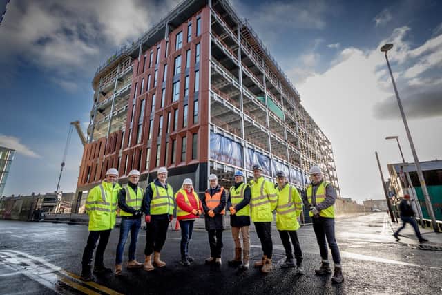 Blackpool Council, Muse and Vinci representatives at the under-construction Civil Service Hub