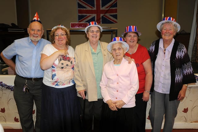 A Diamond Jubilee tea and bingo session was held at the Senior Citizens' Hall on Warrenhurst Road in Fleetwood.
Party organisers L-R: John Ilsley, Kath Harrison, Dorothy Palmerton, club oldest member Violet Tancock, Avril Bairstow and Sheila Ilsley.  PIC BY ROB LOCK
5-6-2012