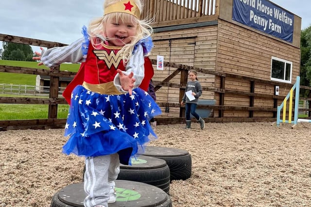 Three-year-old Jorgie-Sue Whitely had a great time at the Penny Farm party