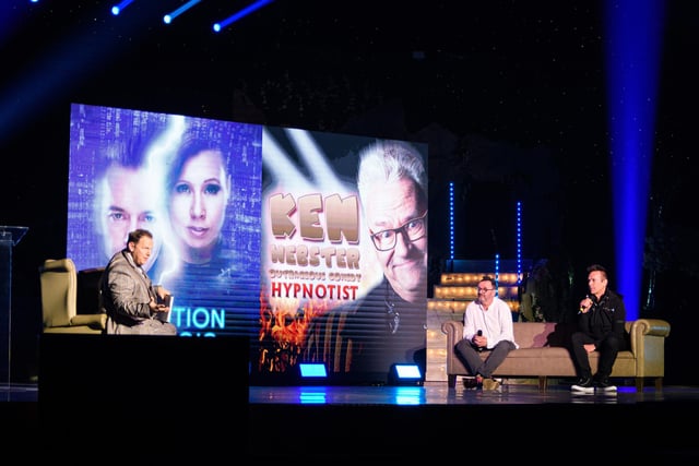 Hypnotist Kevin Webster and Craig Christian from Evolution Magic speak at at the Blackpool Pleasure Beach 2022 Season Launch. Photo: Kelvin Stuttard