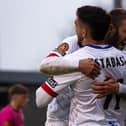 Tyler Roberts celebrates scoring AFC Fylde's opener against Gateshead in November Picture: AFC Fylde