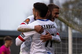 Tyler Roberts celebrates scoring AFC Fylde's opener against Gateshead in November Picture: AFC Fylde