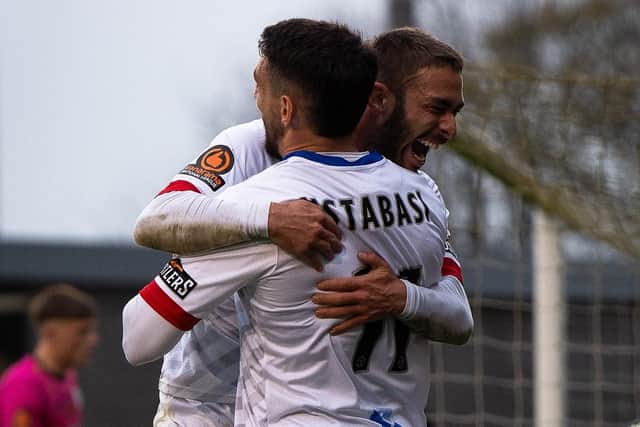 Tyler Roberts celebrates scoring AFC Fylde's opener against Gateshead in November Picture: AFC Fylde