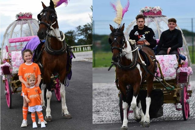 Verity and Felicity got to arrive in a horse drawn carriage.