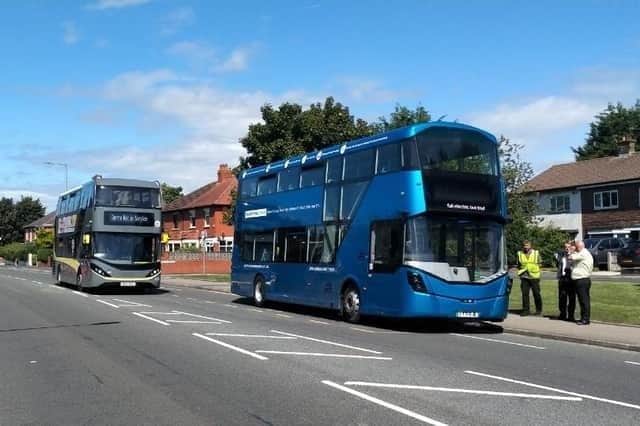 An electric bus being tested in Blackpool