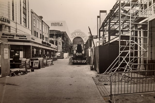 Victoria Street under development in 1980. The Evening Gazette's main town centre office can be seen to the left