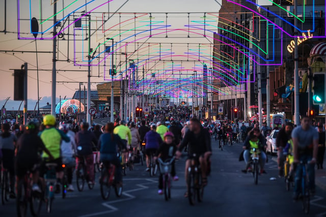 Hundreds of cyclists took the opportunity to Ride the Lights on Blackpool Promenade
